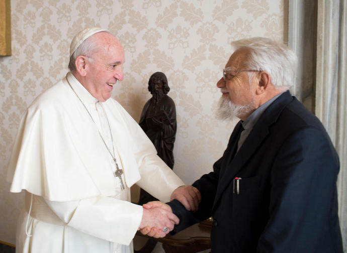Enzo Bianchi with Pope Francis