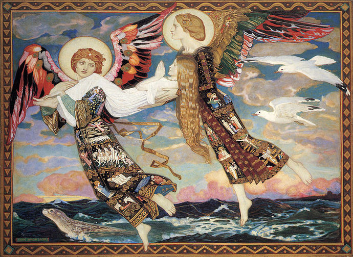 Santa Brigida d'Irlanda trasportata dagli angeli (John Duncan, 1913)